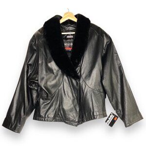 Wilsons 80s Women Black Leather Coat Jacket Sz L Insulated Removable Lining Fur
